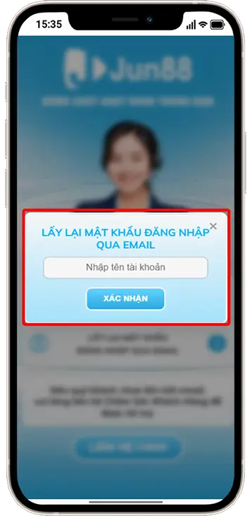 Bước 2: Chọn vào LẤY LẠI MẬT KHẨU ĐĂNG NHẬP QUA EMAIL => Nhập tên đăng nhập => XÁC NHẬN 